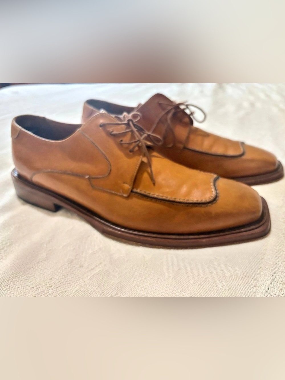 Mezlan Men's Cognac Tan Leather Split Toe Derby Oxford Dress Shoes – Size 10.5 M